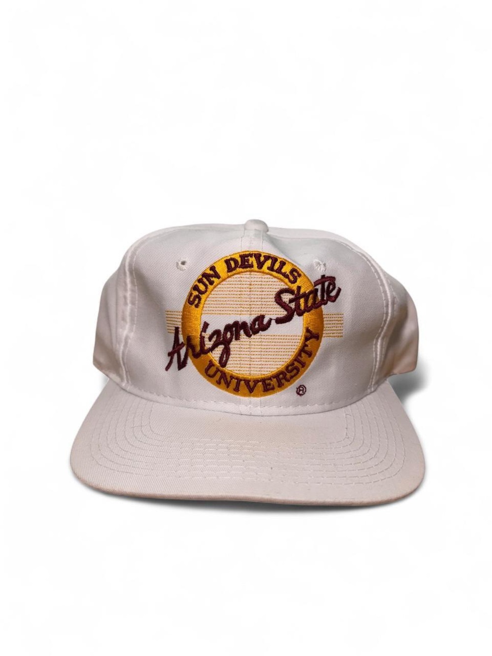Vintage 90s The Game Arizona State Sun Devils retro circle snapback hat white